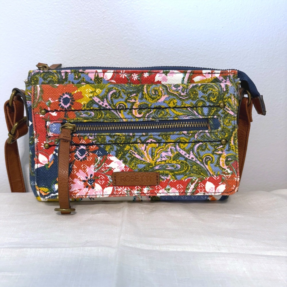 Rosetti Floral Paisley Patchwork Canvas Crossbody Bag Multicolor Boho Purse‎